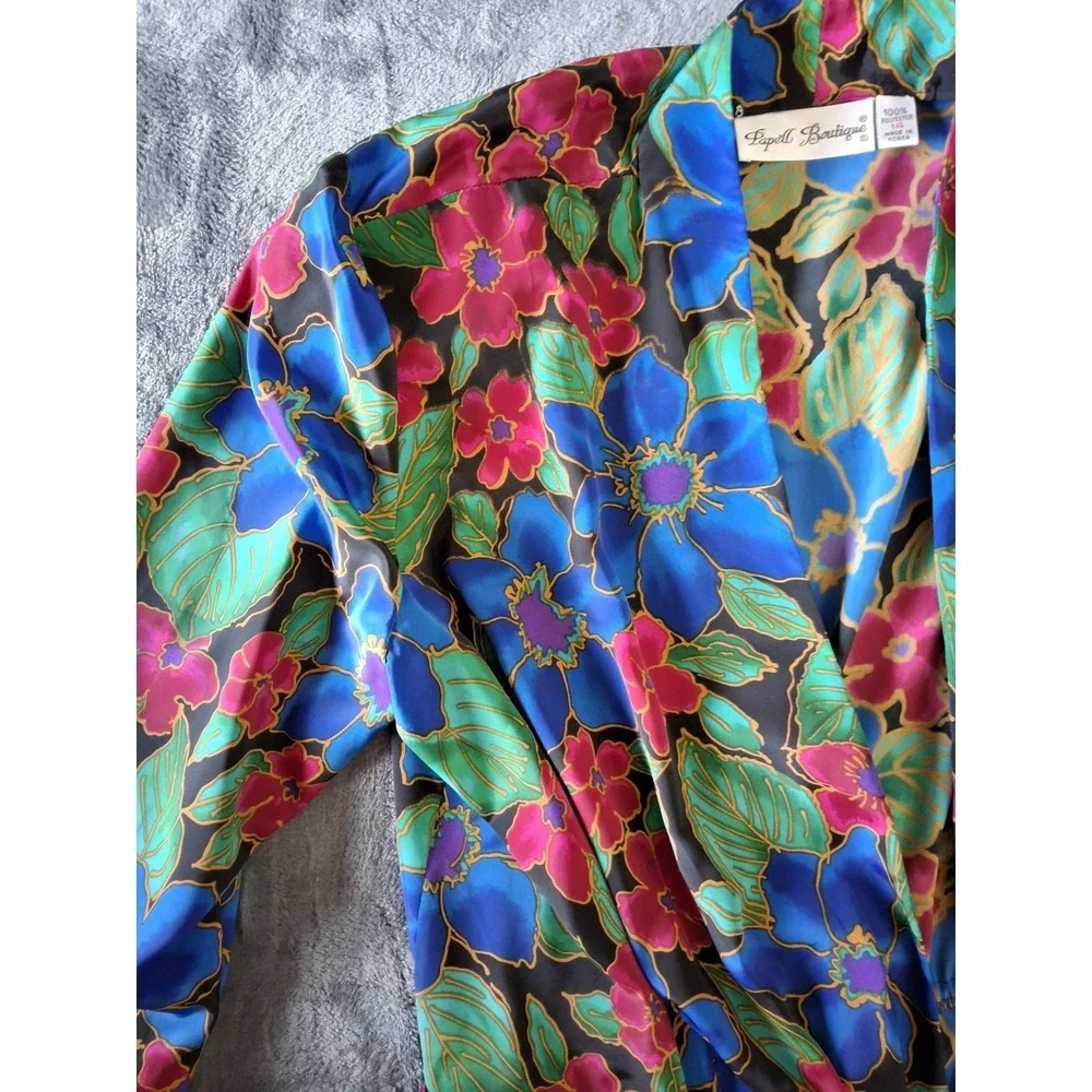 Vintage Papell Boutique Floral Womens 14 Dress 1990s bright colorful W/Belt‎